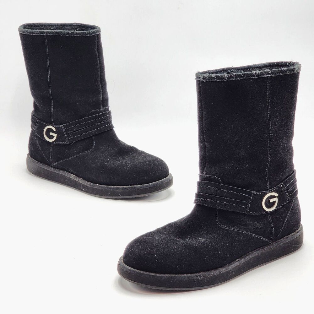 Guess Vintage Y2K Logo Suede Leather Winter Snow Boots Black Women's Size 10